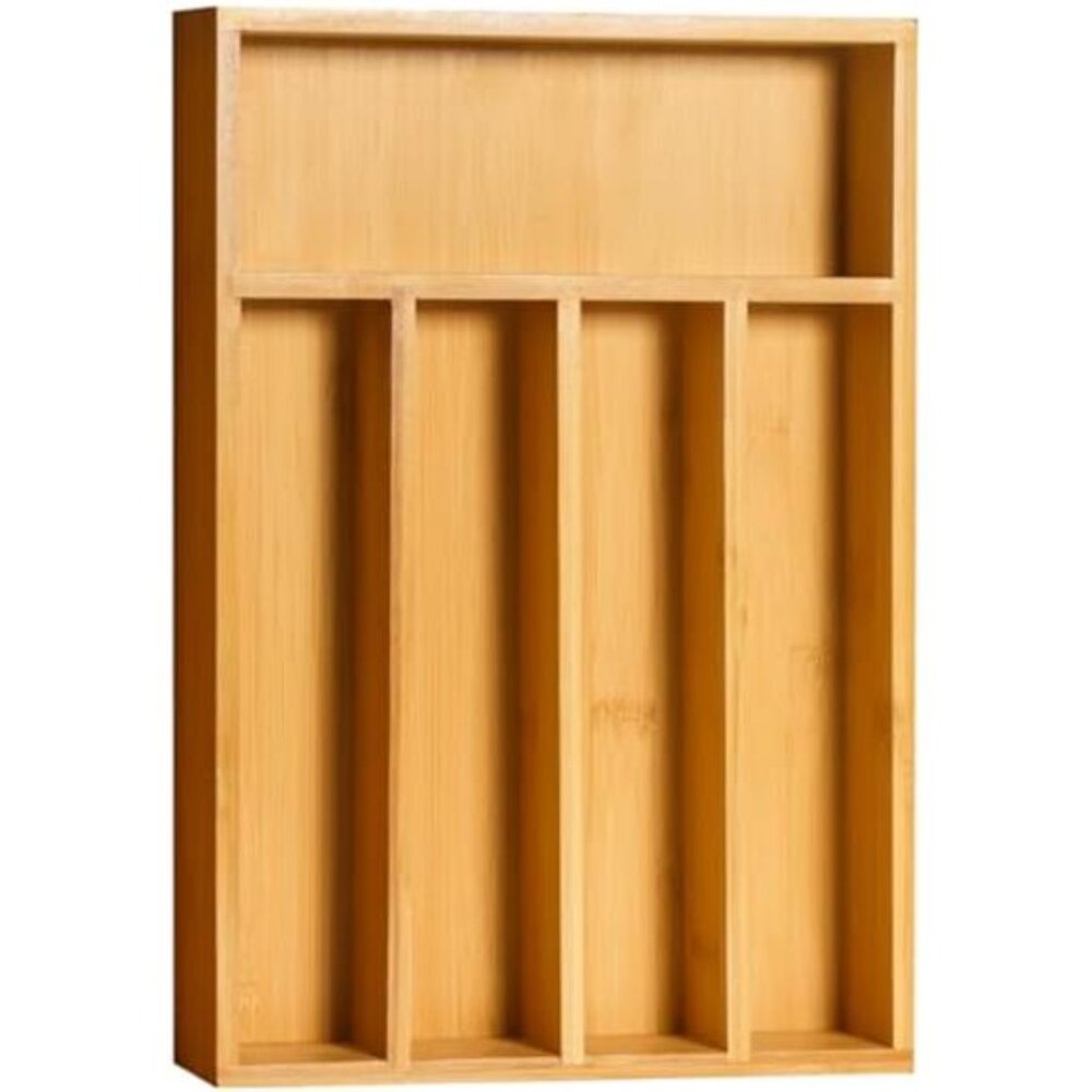 Bamboo Silverware Organizer 5 Compartment Cutlery Utensil Drawer Insert